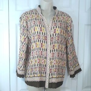 Nicola Top Long-Sleeve Accordion fabric Multicolor Front Button Blouse  Size XL